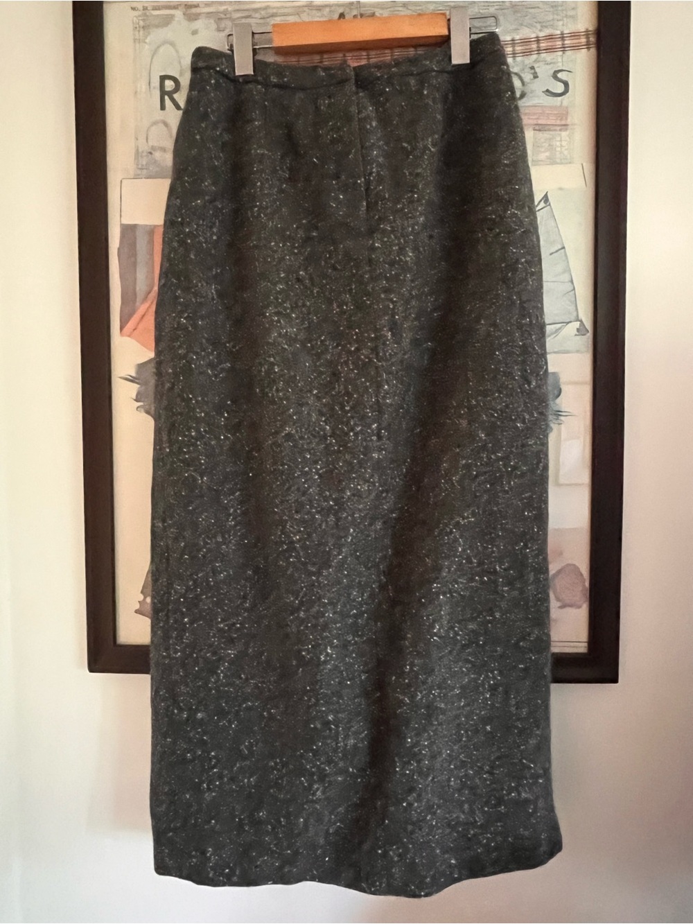 Vintage Ralph Lauren Grey 100% Wool Midi Heritage Column Skirt S/M